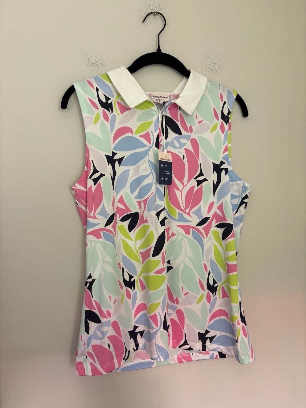 Tommy Bahama Golf NWT Sleeveless Quarter Zip Active Leaf Print Polo Shirt Sz L